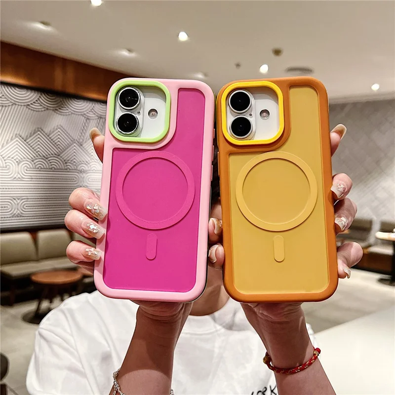 For iPhone 17 Magnetic Case Contrast Design 2 in 1 PC + TPU Matte Phone Cover - Pink
