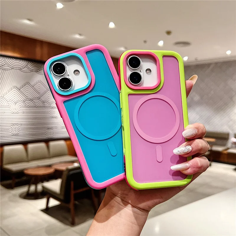 For iPhone 17 Magnetic Case Contrast Design 2 in 1 PC + TPU Matte Phone Cover - Pink