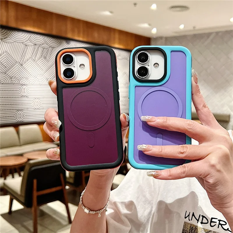 For iPhone 17 Magnetic Case Contrast Design 2 in 1 PC + TPU Matte Phone Cover - Pink