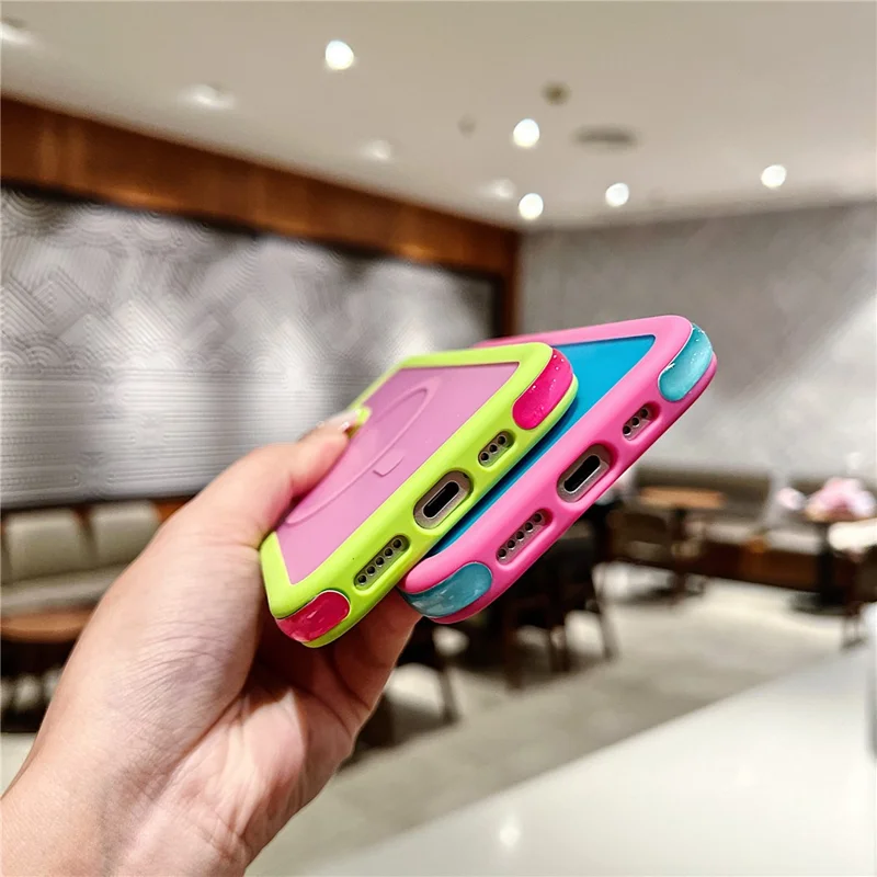 For iPhone 17 Magnetic Case Contrast Design 2 in 1 PC + TPU Matte Phone Cover - Pink