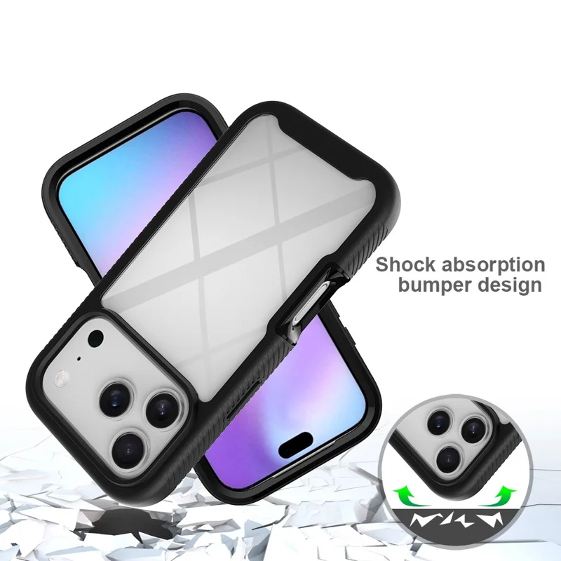 For iPhone 18 Pro Max Case PC + TPU Shockproof Phone Cover with Lens Protector + Screen Protector - Black