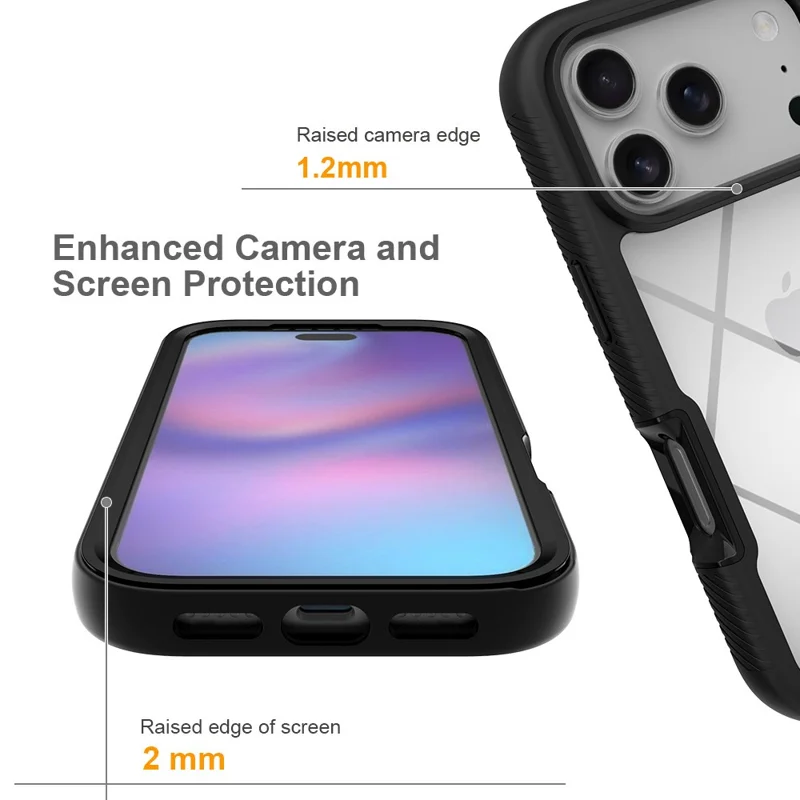 For iPhone 18 Pro Case PC + TPU Shockproof Phone Cover with Lens Protector + Screen Protector - Sort