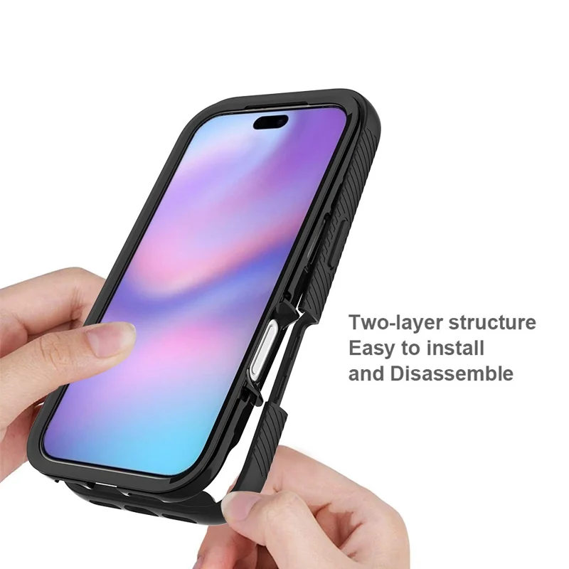 For iPhone 18 Pro Case PC + TPU Shockproof Phone Cover with Lens Protector + Screen Protector - Sort