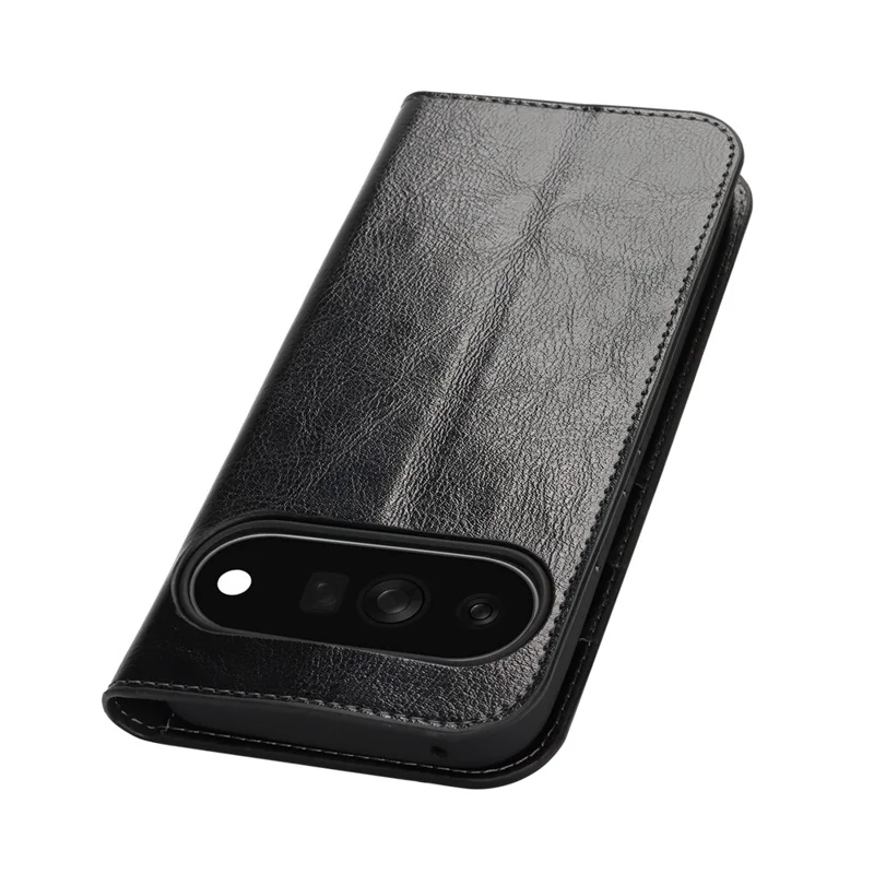 Etui na Google Pixel 11, portfel z naturalną fakturą skórzaną w stylu Crazy Horse, pokrowiec z miękką warstwą TPU - Czarny