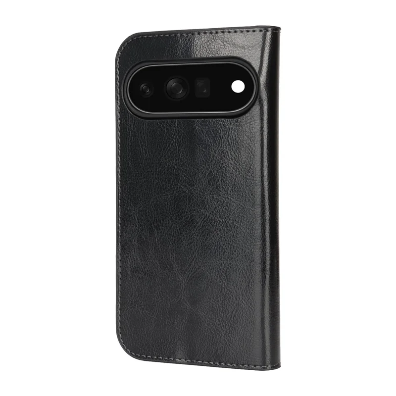 Etui na Google Pixel 11, portfel z naturalną fakturą skórzaną w stylu Crazy Horse, pokrowiec z miękką warstwą TPU - Czarny
