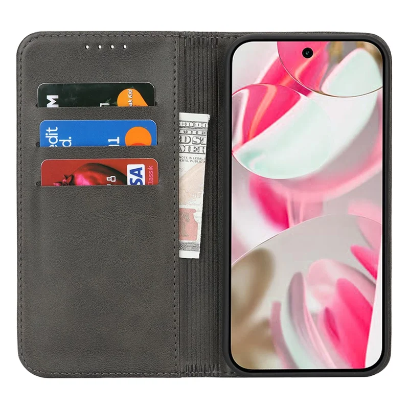 For Google Pixel 11 Case PU Leather Calf Textured Magnetic Closing Smart Phone Cover - Black
