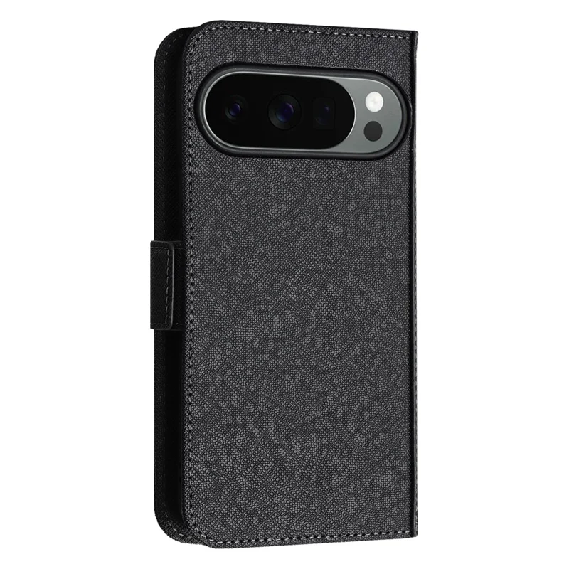 Für Google Pixel 10 Pro XL Standtasche, Kreuzstruktur PU-Leder Brieftasche-Handyhülle mit Schultergurt / Schminkspiegel - Schwarz