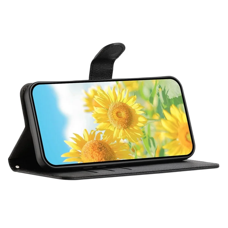 For iPhone 18 Pro Max / 17 Pro Max Wallet Case Daisy Pattern PU Leather Phone Cover with Wrist Strap - Black