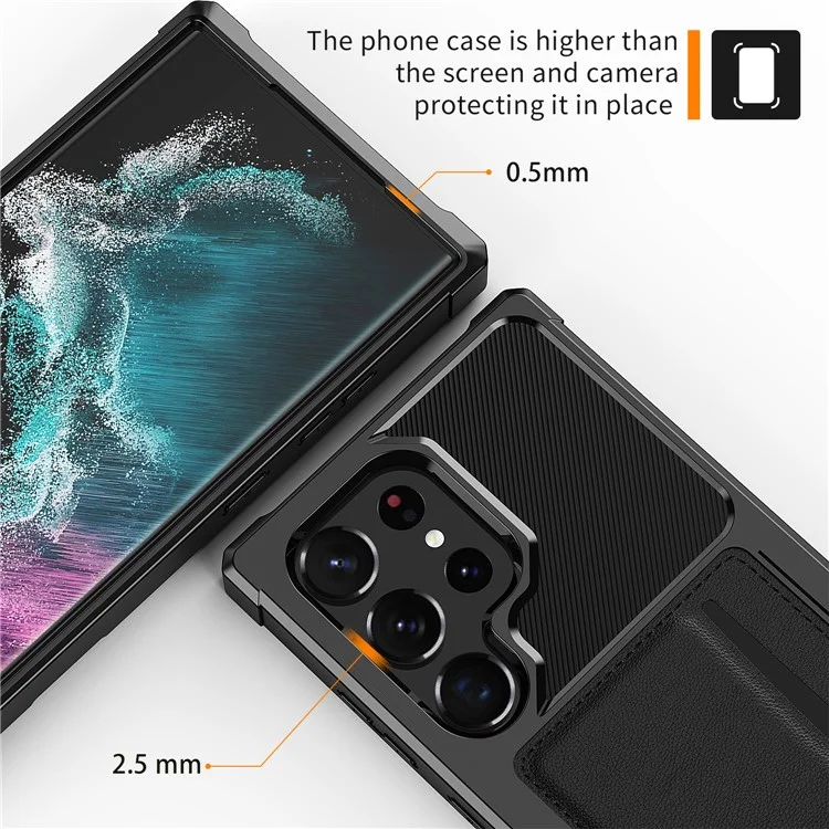 Para Samsung Galaxy S23 Ultra ZM02 Case com Canto Reforçado Anti-queda, com Slot para Cartão, Couro PU + Capa Protetora de TPU