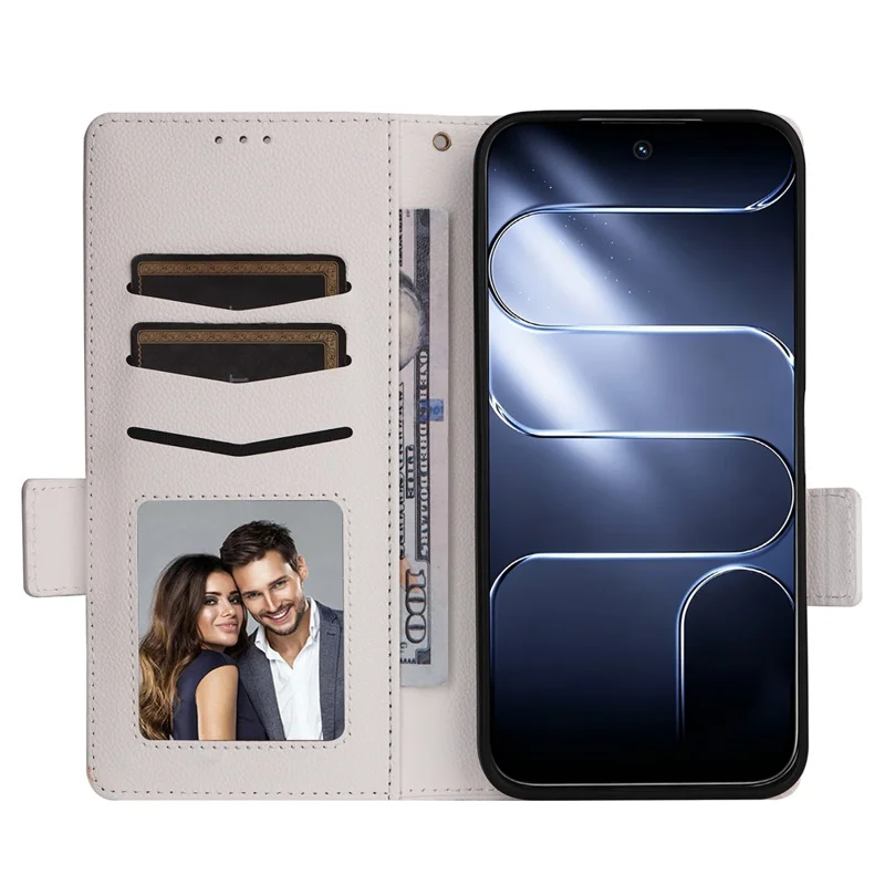 For TECNO Spark 50 Pro 4G Case Litchi Texture Wallet Leather Phone Cover with Wrist Strap - White