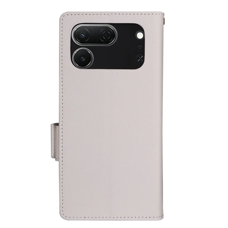 For TECNO Spark 50 Pro 4G Case Litchi Texture Wallet Leather Phone Cover with Wrist Strap - White
