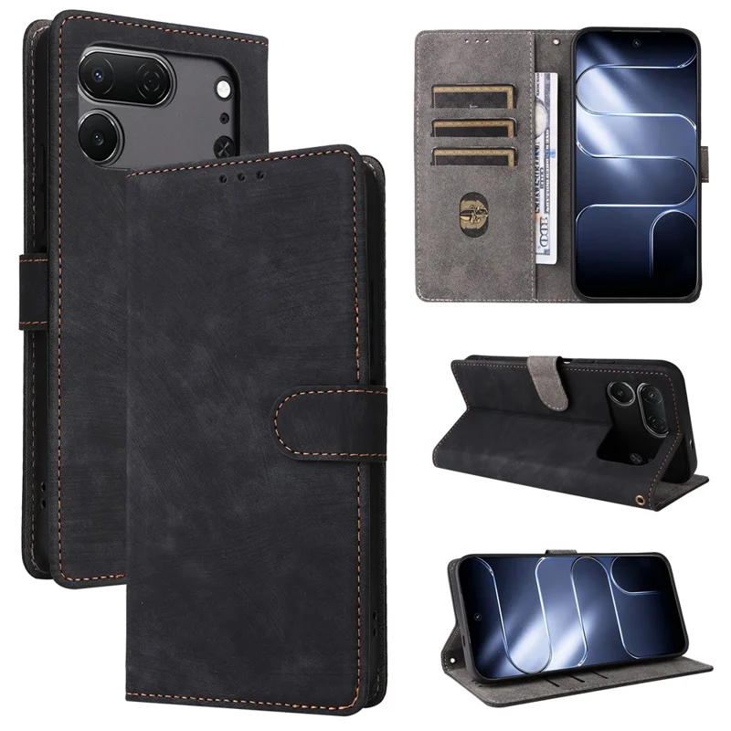 For TECNO Spark 50 Pro 4G Wallet Case RFID Blocking PU Leather Phone Cover Stand with Strap - Black