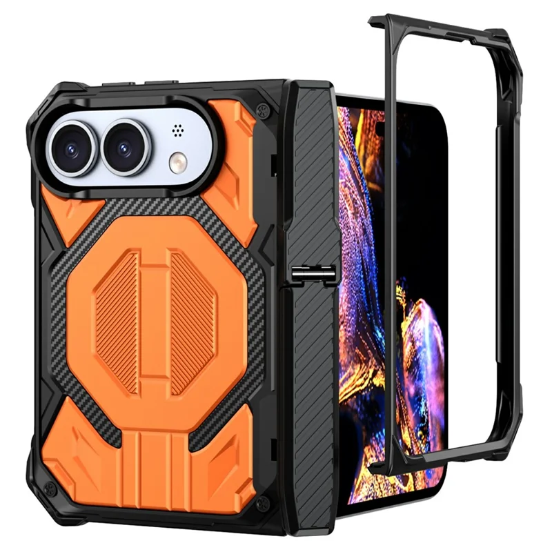 For iPhone Duo Case Kickstand Hinge Protection Rugged PC + TPU-telefoonhoes - Oranje