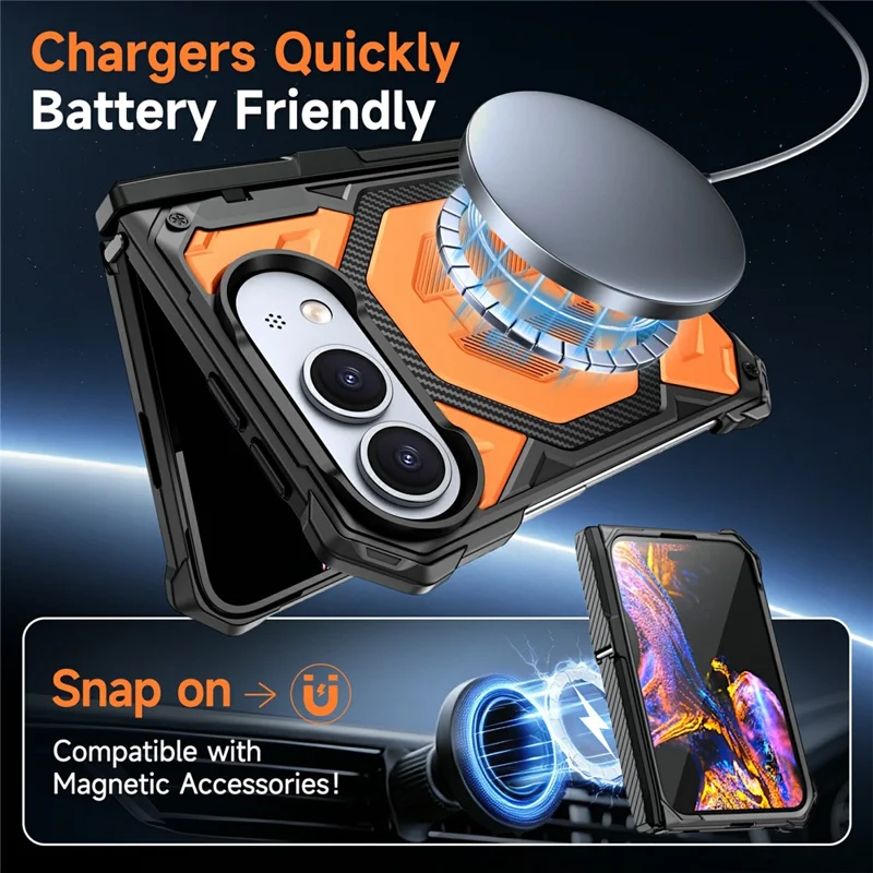 For iPhone Duo Case Kickstand Hinge Protection Rugged PC + TPU-telefoonhoes - Oranje