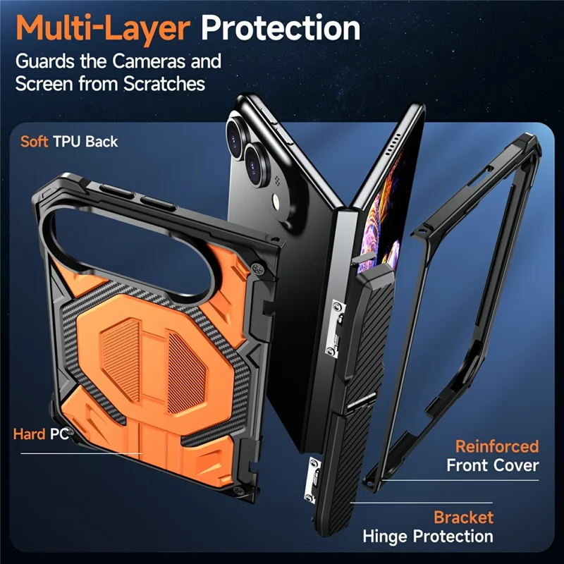 For iPhone Duo Case Kickstand Hinge Protection Rugged PC + TPU-telefoonhoes - Oranje