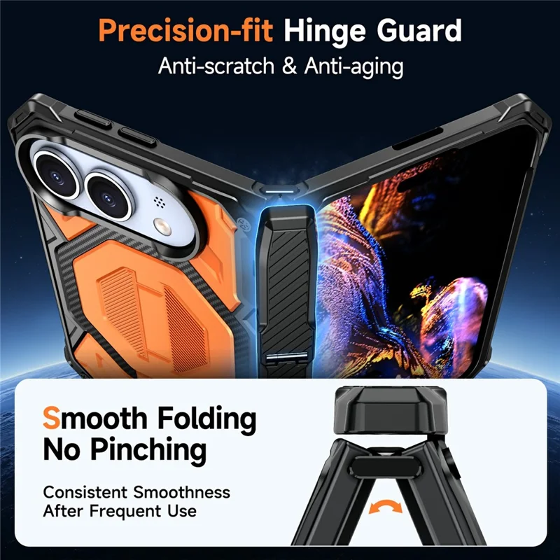 For iPhone Duo Case Kickstand Hinge Protection Rugged PC + TPU-telefoonhoes - Oranje