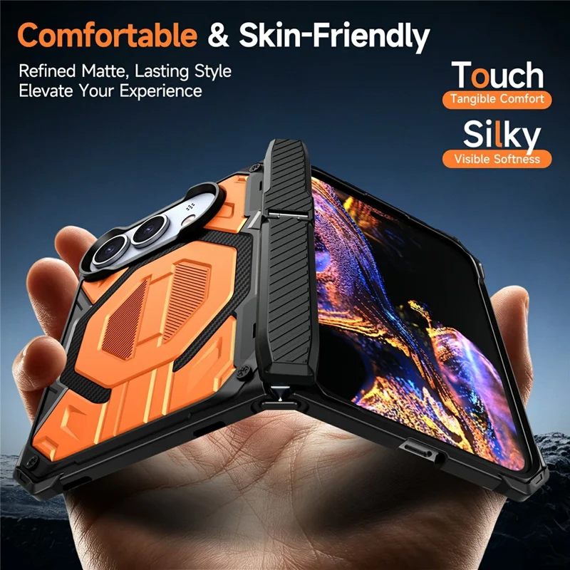 For iPhone Duo Case Kickstand Hinge Protection Rugged PC + TPU-telefoonhoes - Oranje