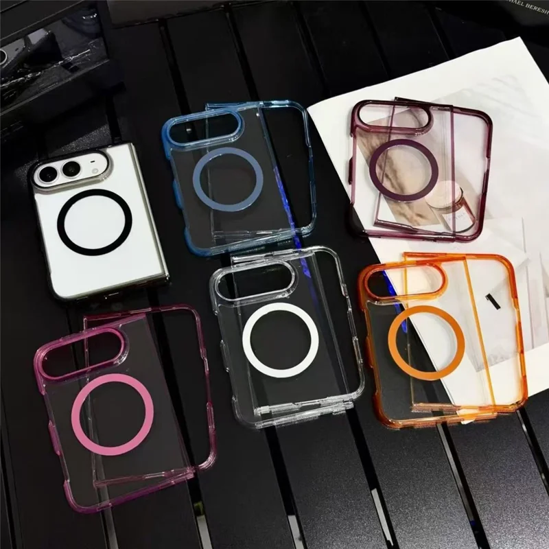 For iPhone Duo Magnetic Case High-Transparency Acrylic Split Foldable Phone Cover - Black