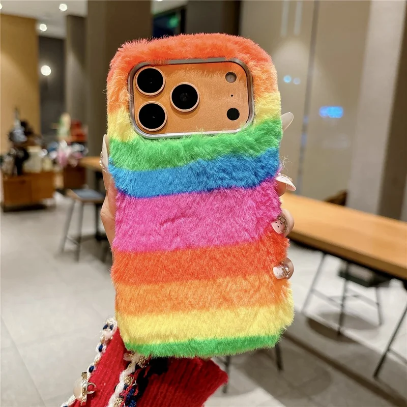 For iPhone 18 Pro / 17 Pro Plush Case Horizontal Stripe Warm Fluffy TPU Phone Cover - Multicolor