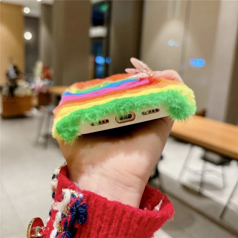 For iPhone 18 Pro / 17 Pro Plush Case Horizontal Stripe Warm Fluffy TPU Phone Cover - Multicolor