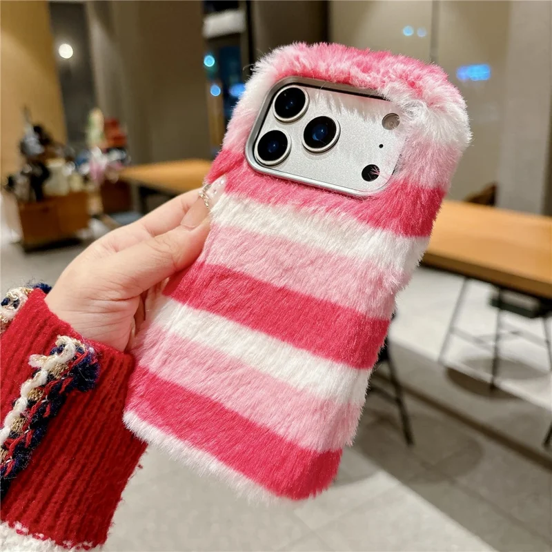For iPhone 18 Pro / 17 Pro Plush Case Horizontal Stripe Warm Fluffy TPU Phone Cover - Multicolor