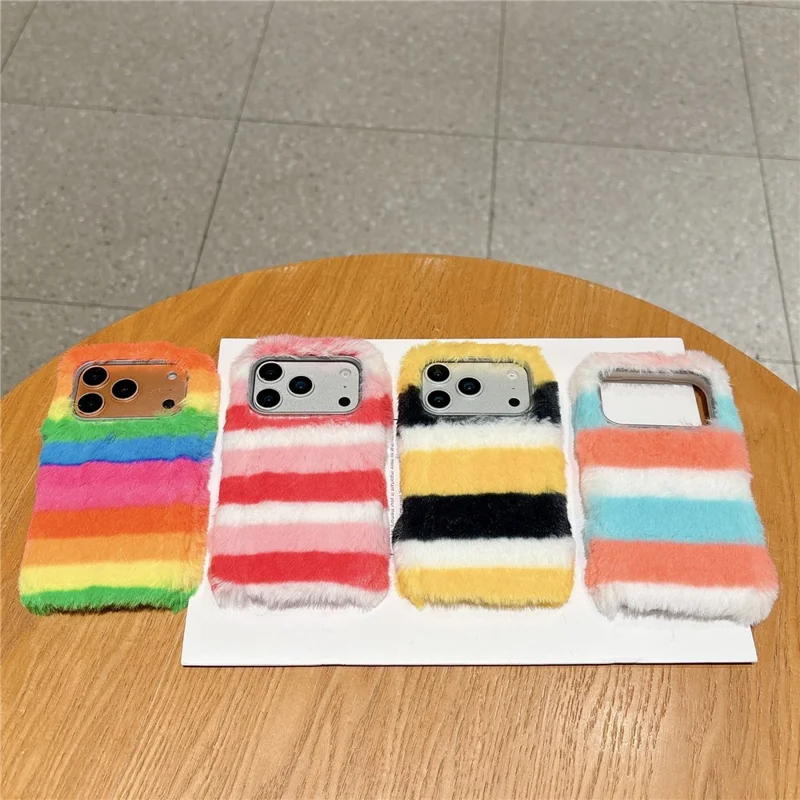 For iPhone 18 Pro / 17 Pro Plush Case Horizontal Stripe Warm Fluffy TPU Phone Cover - Multicolor