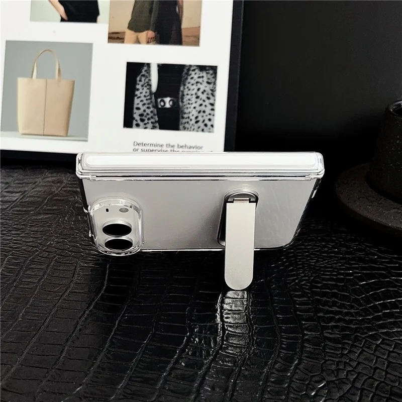 For iPhone Duo Case Kickstand Reinforced Hinge Clear Phone Cover - Transparent