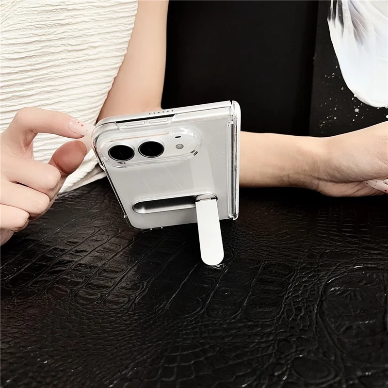 For iPhone Duo Case Kickstand Reinforced Hinge Clear Phone Cover - Transparent