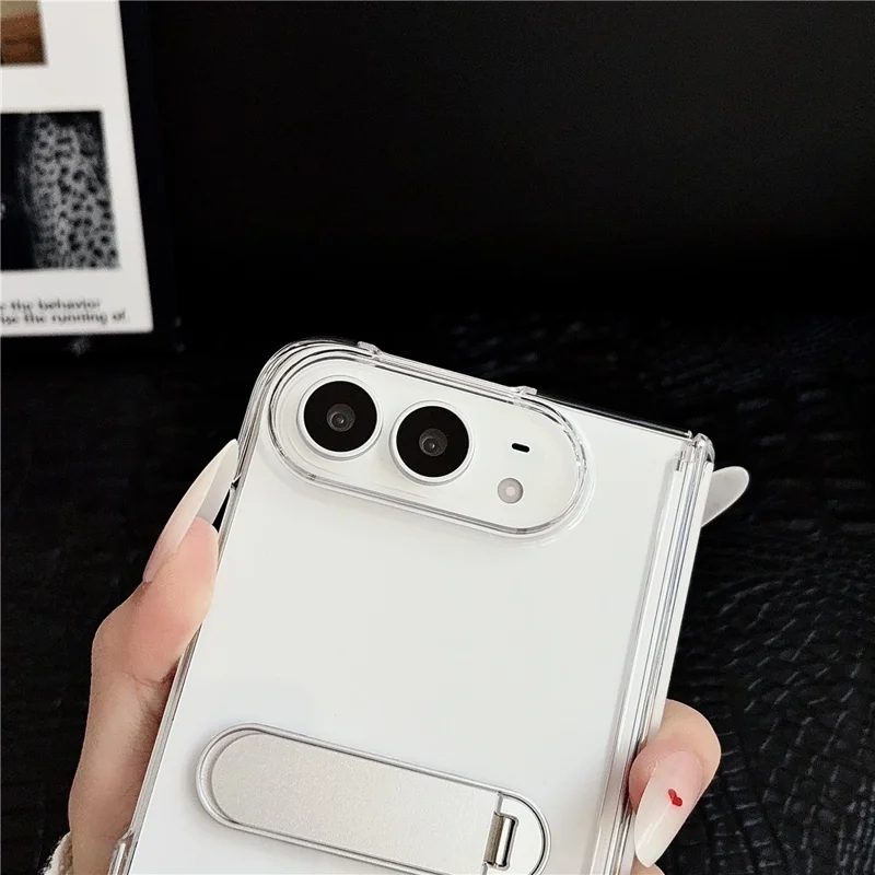 For iPhone Duo Case Kickstand Reinforced Hinge Clear Phone Cover - Transparent