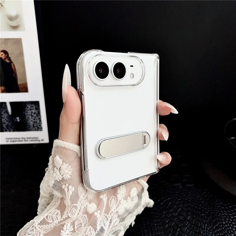 For iPhone Duo Case Kickstand Reinforced Hinge Clear Phone Cover - Transparent
