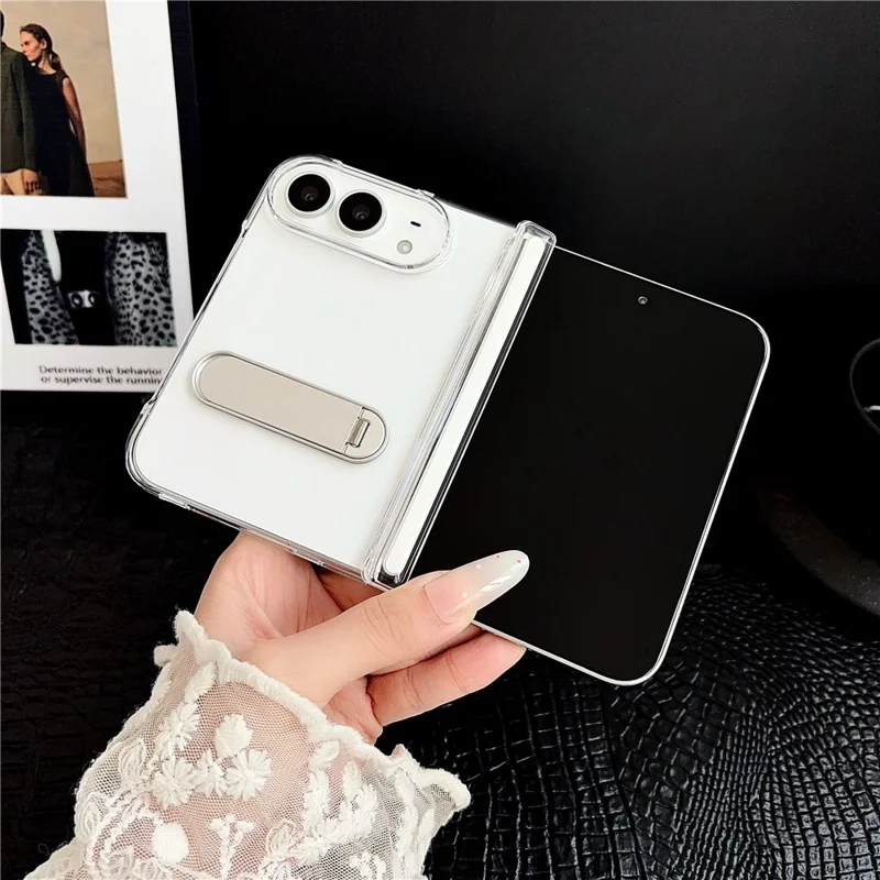 For iPhone Duo Case Kickstand Reinforced Hinge Clear Phone Cover - Transparent