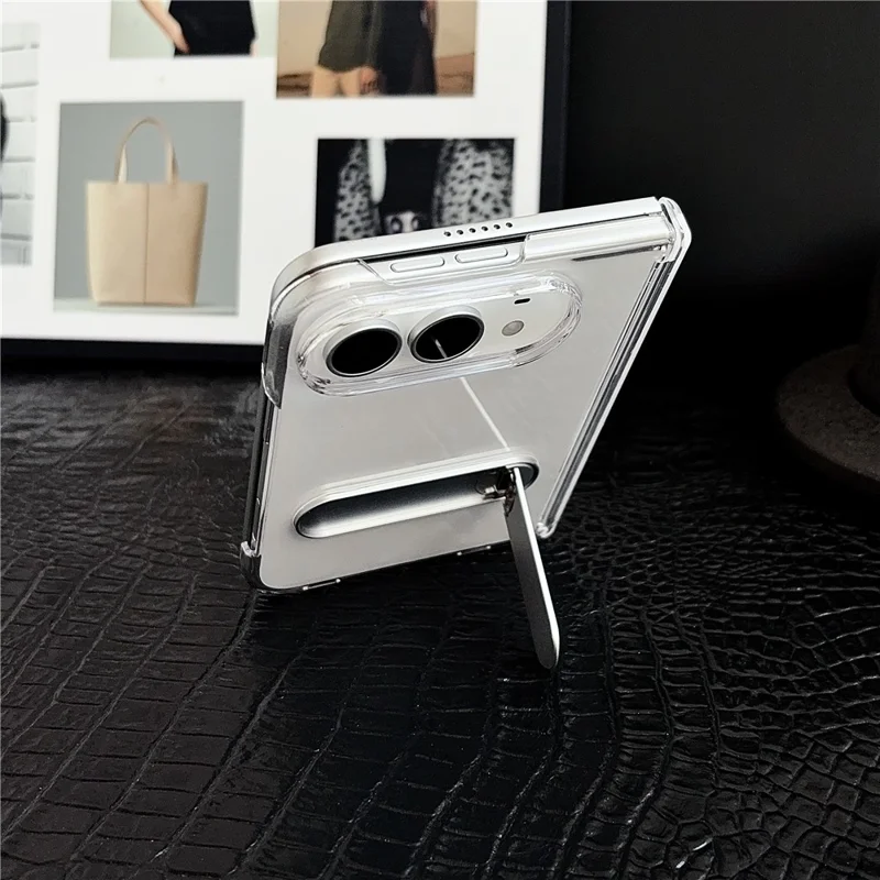 For iPhone Duo Case Kickstand Reinforced Hinge Clear Phone Cover - Transparent