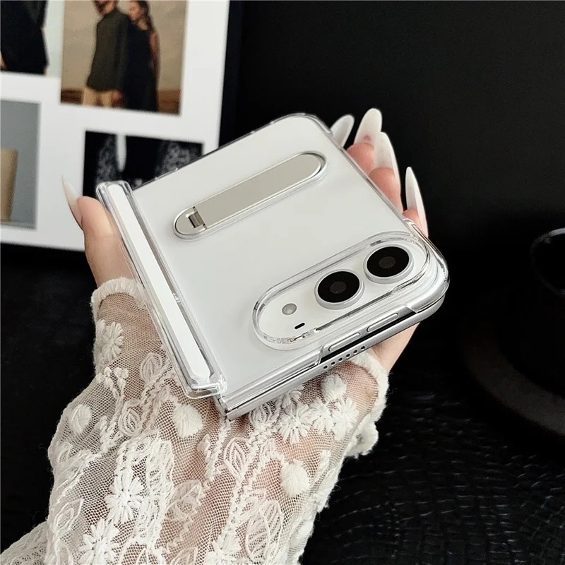 For iPhone Duo Case Kickstand Reinforced Hinge Clear Phone Cover - Transparent