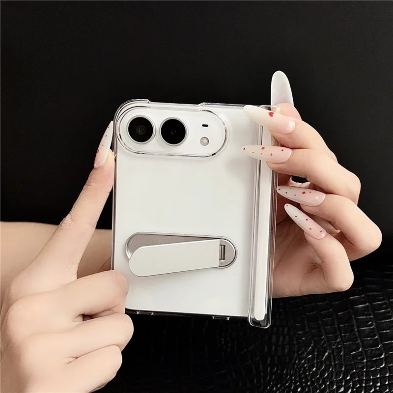For iPhone Duo Case Kickstand Reinforced Hinge Clear Phone Cover - Transparent