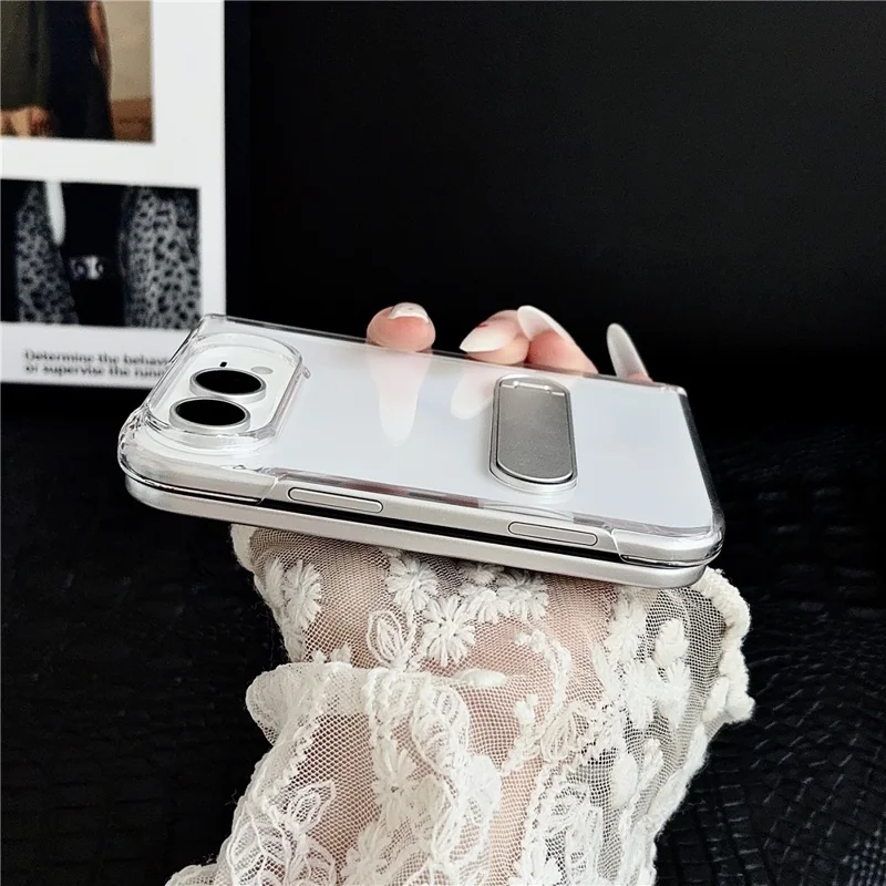 For iPhone Duo Case Kickstand Reinforced Hinge Clear Phone Cover - Transparent