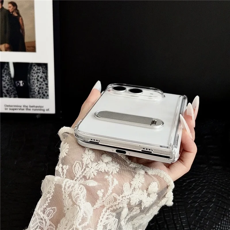 For iPhone Duo Case Kickstand Reinforced Hinge Clear Phone Cover - Transparent