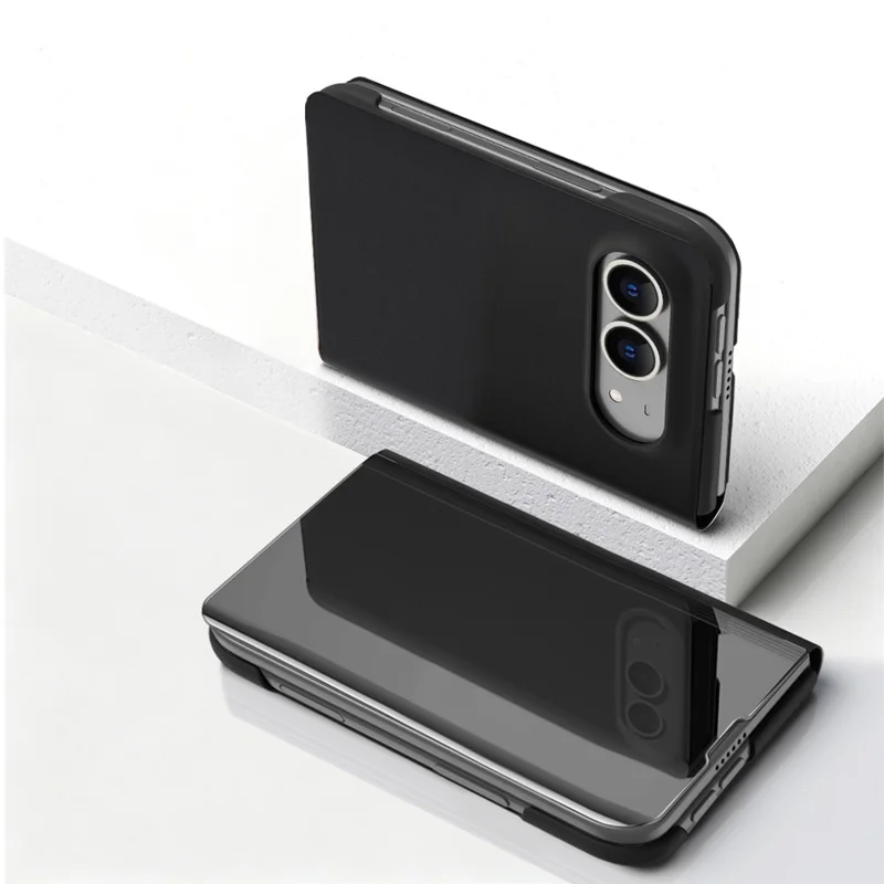For iPhone Duo Case Stand PU Leather Folding Protective Phone Cover - Black