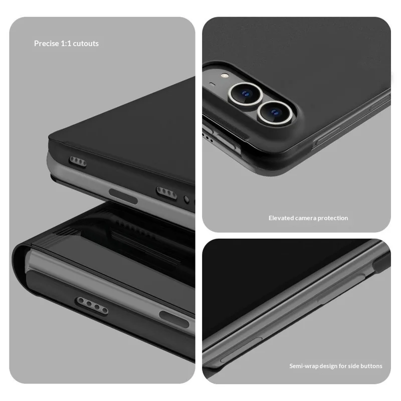 For iPhone Duo Case Stand PU Leather Folding Protective Phone Cover - Black