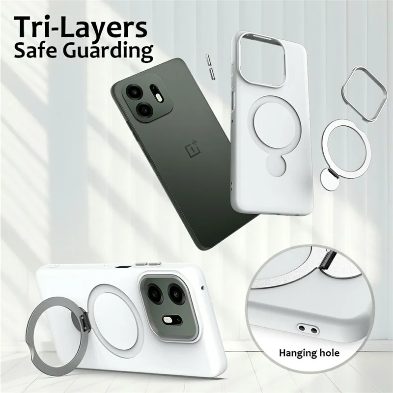 For OnePlus N6x 4G Magnetic Case Rotating Ring Kickstand TPU + PC Back Cover - White