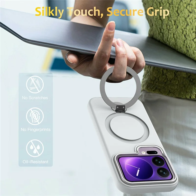 For Xiaomi 17 Pro Max Magnetic Case Rotating Ring Kickstand TPU + PC Back Cover - White