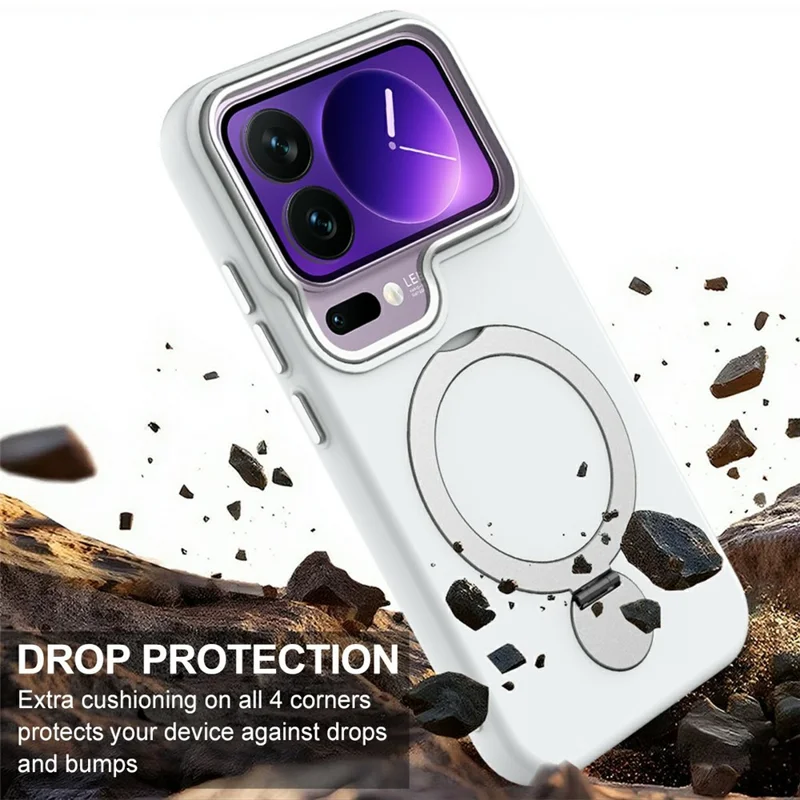 For Xiaomi 17 Pro Max Magnetic Case Rotating Ring Kickstand TPU + PC Back Cover - White