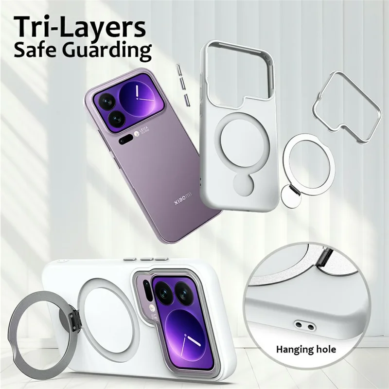 For Xiaomi 17 Pro Max Magnetic Case Rotating Ring Kickstand TPU + PC Back Cover - White