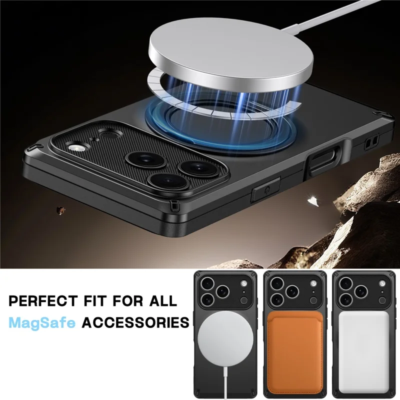 Für iPhone 17 Pro Magnetische Hülle Mit Drehbarem Ständer Für Die Ecke Stoßfest, Mattes PC + TPU-Telefoncover - Schwarz