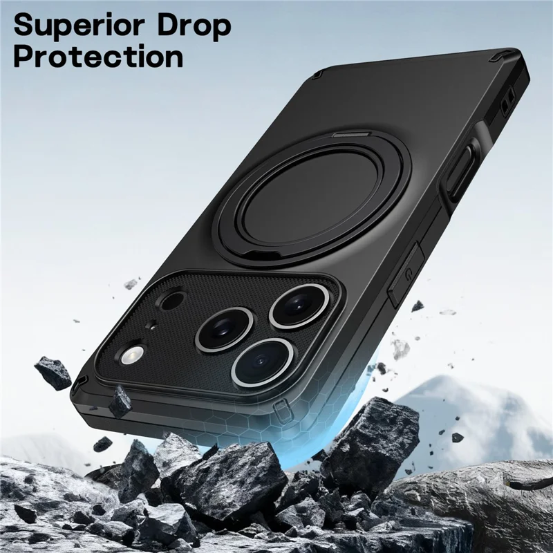 Für iPhone 17 Pro Magnetische Hülle Mit Drehbarem Ständer Für Die Ecke Stoßfest, Mattes PC + TPU-Telefoncover - Schwarz