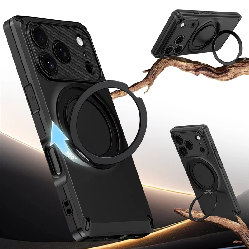 Für iPhone 17 Pro Magnetische Hülle Mit Drehbarem Ständer Für Die Ecke Stoßfest, Mattes PC + TPU-Telefoncover - Schwarz