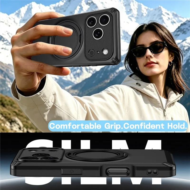 Für iPhone 17 Pro Max Magnetische Hülle mit Drehbarem Ständer, Eckenstoßfest, Mattes PC + TPU Telefonetui - Schwarz