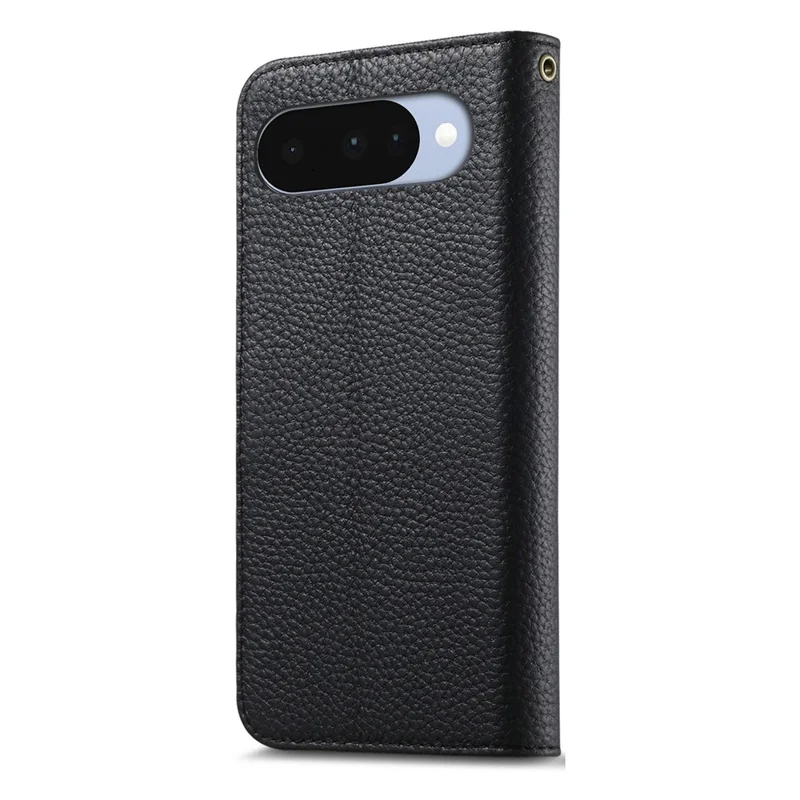 For Google Pixel 9 Case Split Leather Wallet RFID Blocking Phone Cover with Tempered Glass Screen Protector - Black