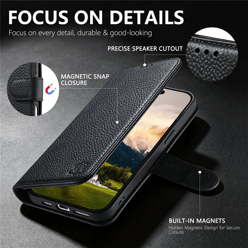 Voor Google Pixel 9a Hoesje Gespleten Leren Portemonnee RFID Blokkering Telefoonhoesje met Gehard Glas Screen Protector - Zwart