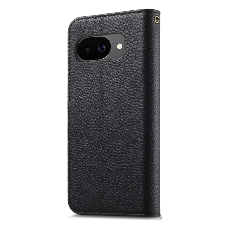 Voor Google Pixel 9a Hoesje Gespleten Leren Portemonnee RFID Blokkering Telefoonhoesje met Gehard Glas Screen Protector - Zwart