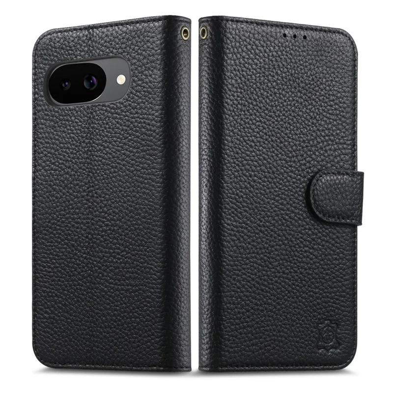 Voor Google Pixel 9a Hoesje Gespleten Leren Portemonnee RFID Blokkering Telefoonhoesje met Gehard Glas Screen Protector - Zwart